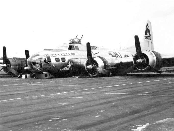 Belly landing B-17